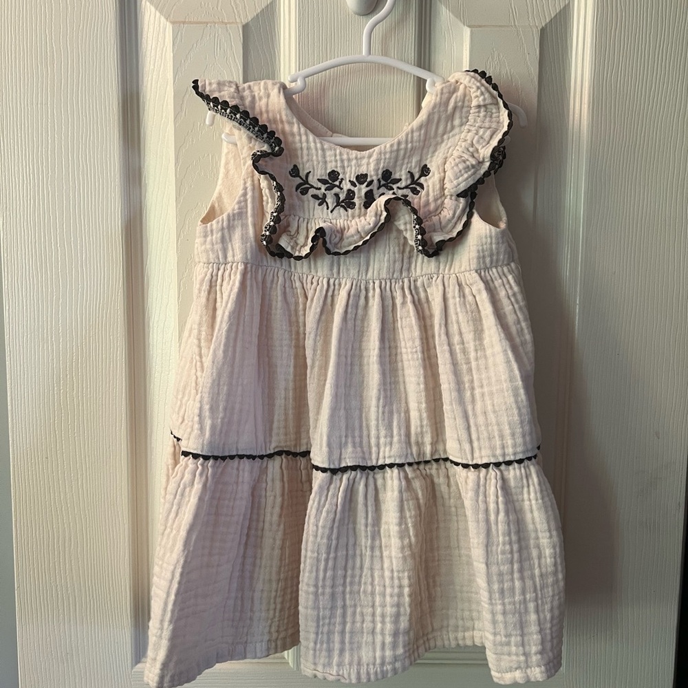 H&M Kids Cream Dress with Black Embroidery